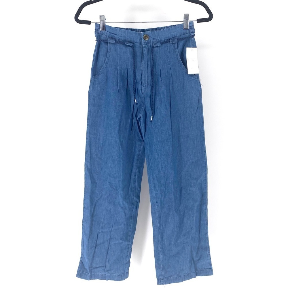 Jessica Simpson Girls Pleated Elastic Waist Wide Leg Denim Pants - L